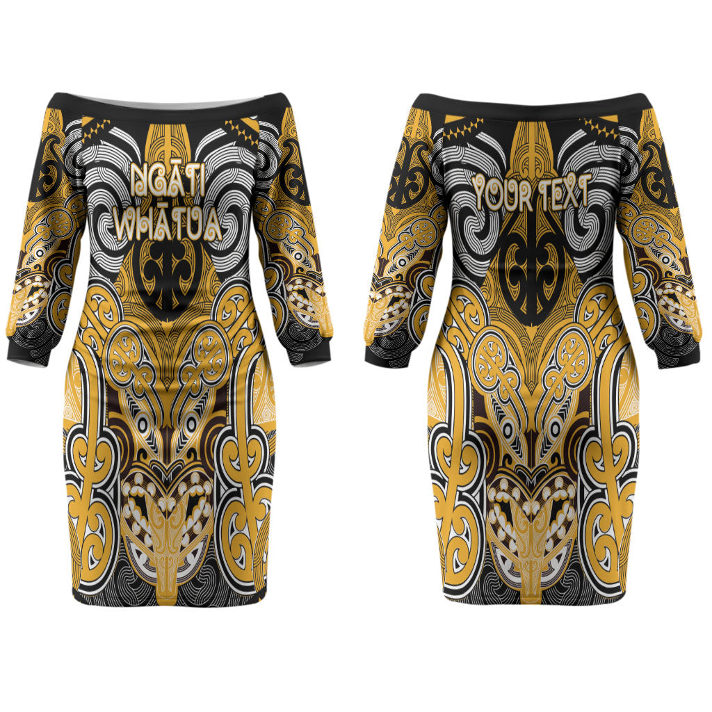 Aotearoa Iwi Ngati Whatua Personalised Couples Matching Off The Shoulder Long Sleeve Dress and Long Sleeve Button Shirt Maori Kowhaiwhai Pattern LT19 - Polynesian Pride