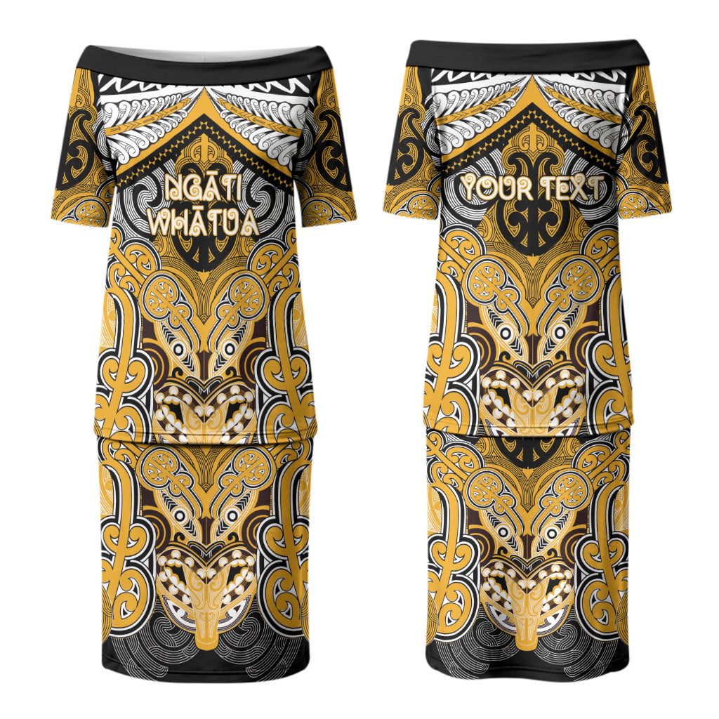 Aotearoa Iwi Ngati Whatua Personalised Couples Matching Puletasi and Long Sleeve Button Shirt Maori Kowhaiwhai Pattern LT19 - Polynesian Pride