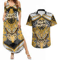 Aotearoa Iwi Ngati Whatua Personalised Couples Matching Summer Maxi Dress and Hawaiian Shirt Maori Kowhaiwhai Pattern LT19 Yellow - Polynesian Pride