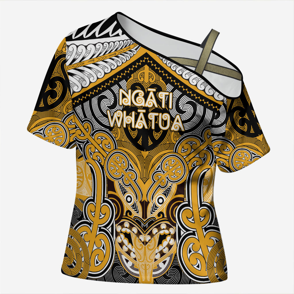 Aotearoa Iwi Ngati Whatua Personalised Cross Shoulder Shirt Maori Kowhaiwhai Pattern LT19 Female Yellow - Polynesian Pride