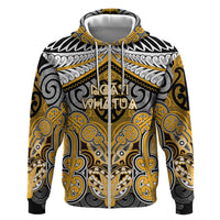 Aotearoa Iwi Ngati Whatua Personalised Hoodie Maori Kowhaiwhai Pattern LT19 Zip Hoodie Yellow - Polynesian Pride