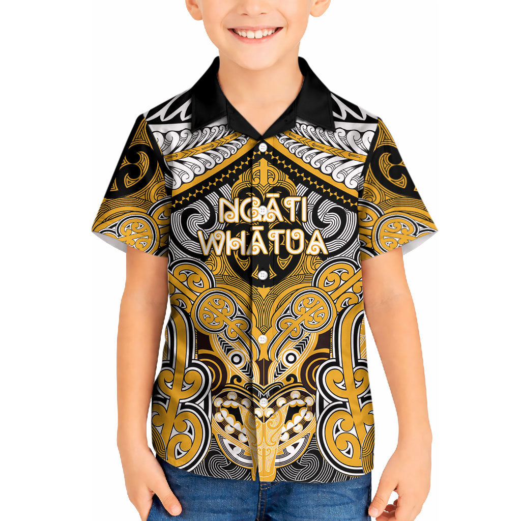 Aotearoa Iwi Ngati Whatua Personalised Kid Hawaiian Shirt Maori Kowhaiwhai Pattern LT19 Kid Yellow - Polynesian Pride
