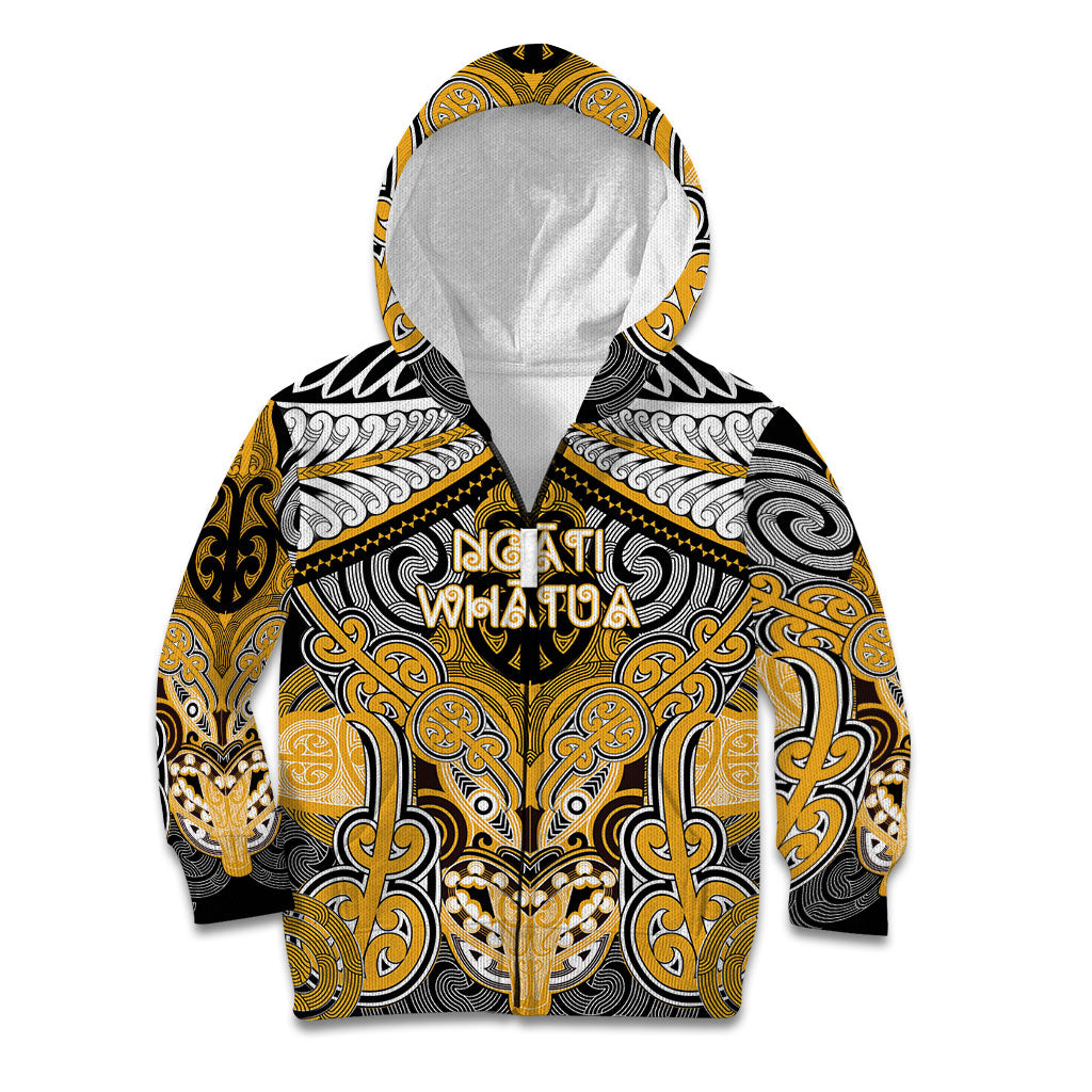 Aotearoa Iwi Ngati Whatua Personalised Kid Hoodie Maori Kowhaiwhai Pattern LT19 Zip Hoodie Yellow - Polynesian Pride