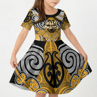 Aotearoa Iwi Ngati Whatua Personalised Kid Short Sleeve Dress Maori Kowhaiwhai Pattern LT19 KID Yellow - Polynesian Pride
