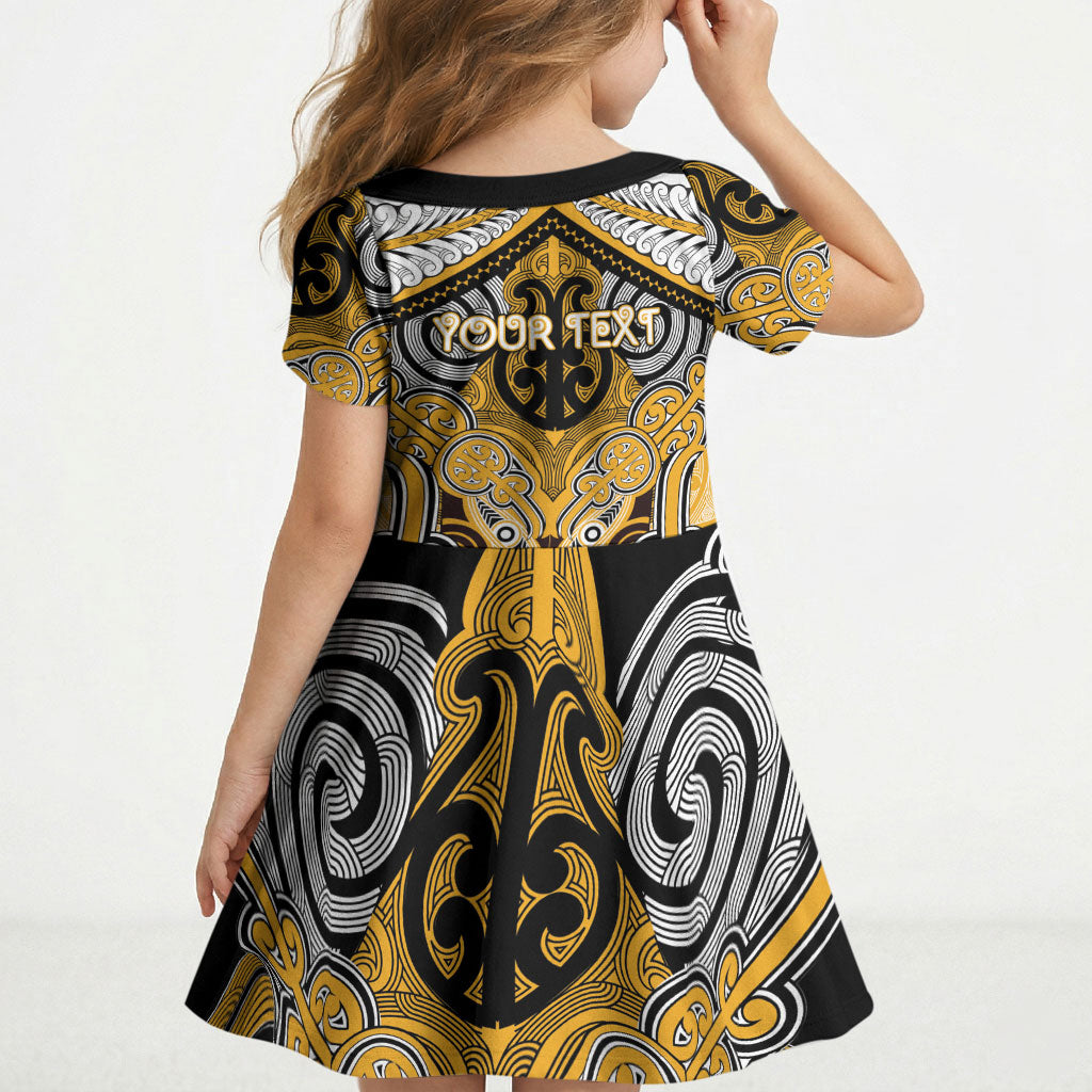 Aotearoa Iwi Ngati Whatua Personalised Kid Short Sleeve Dress Maori Kowhaiwhai Pattern LT19 - Polynesian Pride