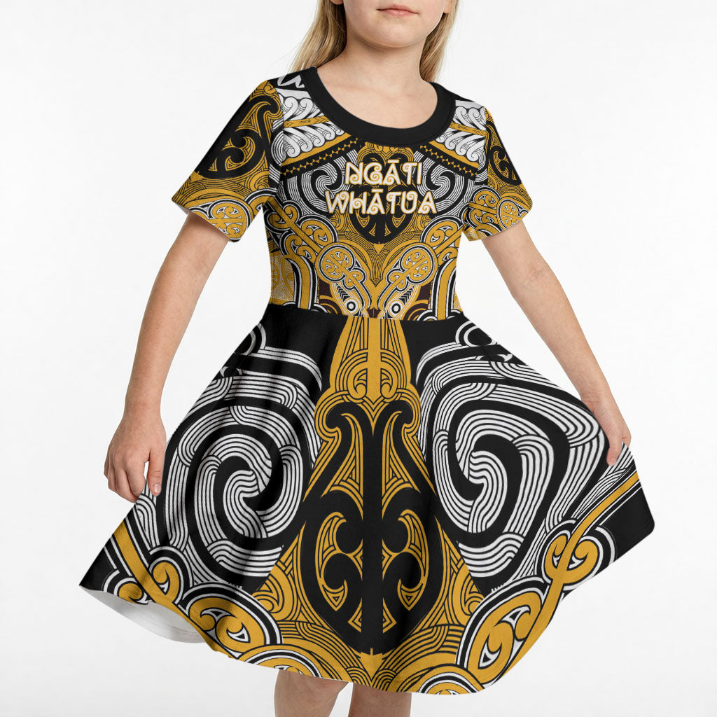 Aotearoa Iwi Ngati Whatua Personalised Kid Short Sleeve Dress Maori Kowhaiwhai Pattern LT19 - Polynesian Pride