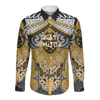 Aotearoa Iwi Ngati Whatua Personalised Long Sleeve Button Shirt Maori Kowhaiwhai Pattern LT19 Unisex Yellow - Polynesian Pride