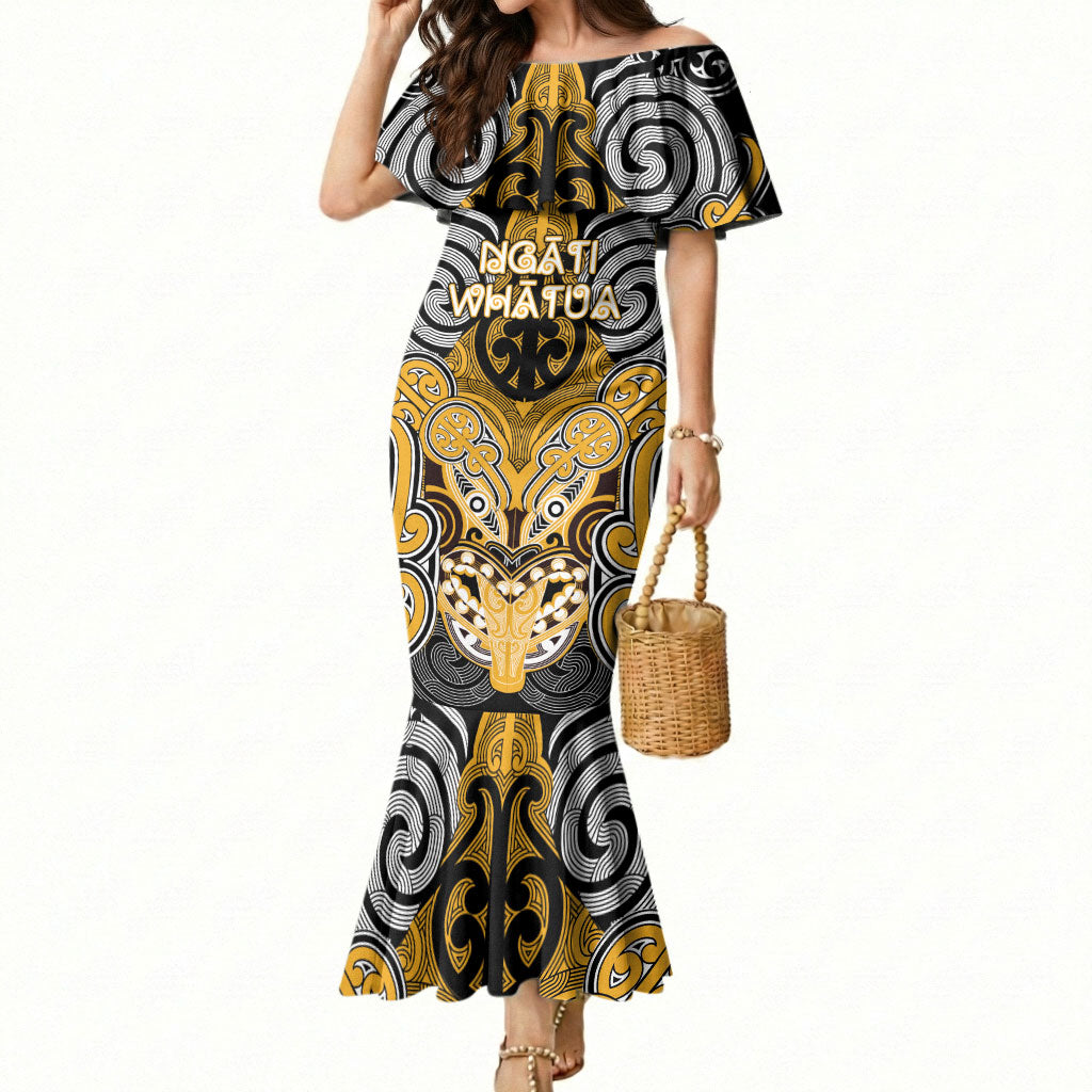 Aotearoa Iwi Ngati Whatua Personalised Mermaid Dress Maori Kowhaiwhai Pattern LT19 Women Yellow - Polynesian Pride