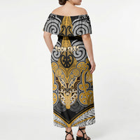Aotearoa Iwi Ngati Whatua Personalised Off Shoulder Maxi Dress Maori Kowhaiwhai Pattern LT19 - Polynesian Pride