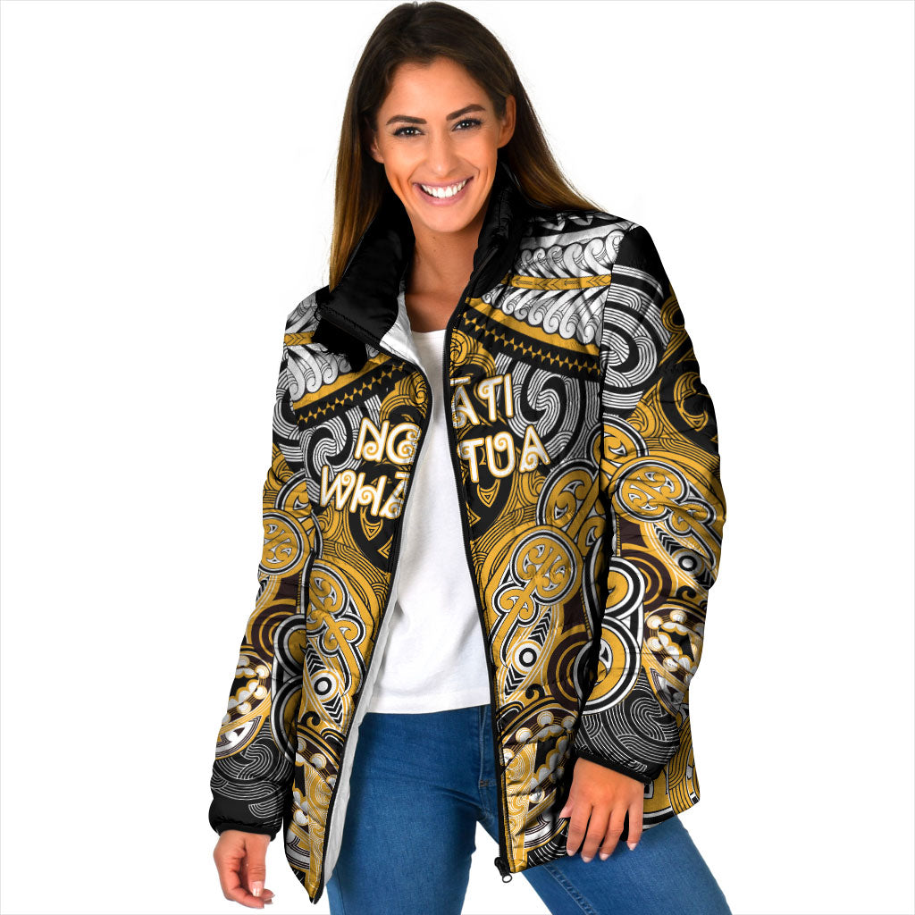 Aotearoa Iwi Ngati Whatua Personalised Padded Jacket Maori Kowhaiwhai Pattern LT19 Women Yellow - Polynesian Pride