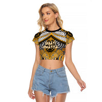 Aotearoa Iwi Ngati Whatua Personalised Raglan Cropped T Shirt Maori Kowhaiwhai Pattern LT19 Female Yellow - Polynesian Pride