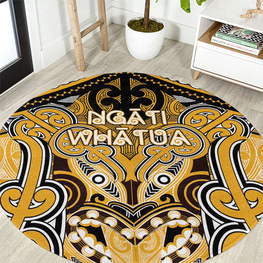 Aotearoa Iwi Ngati Whatua Round Carpet Maori Kowhaiwhai Pattern LT19 Yellow - Polynesian Pride