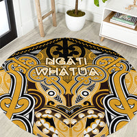 Aotearoa Iwi Ngati Whatua Round Carpet Maori Kowhaiwhai Pattern LT19 Yellow - Polynesian Pride