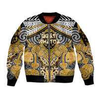 Aotearoa Iwi Ngati Whatua Personalised Sleeve Zip Bomber Jacket Maori Kowhaiwhai Pattern LT19 Unisex Yellow - Polynesian Pride