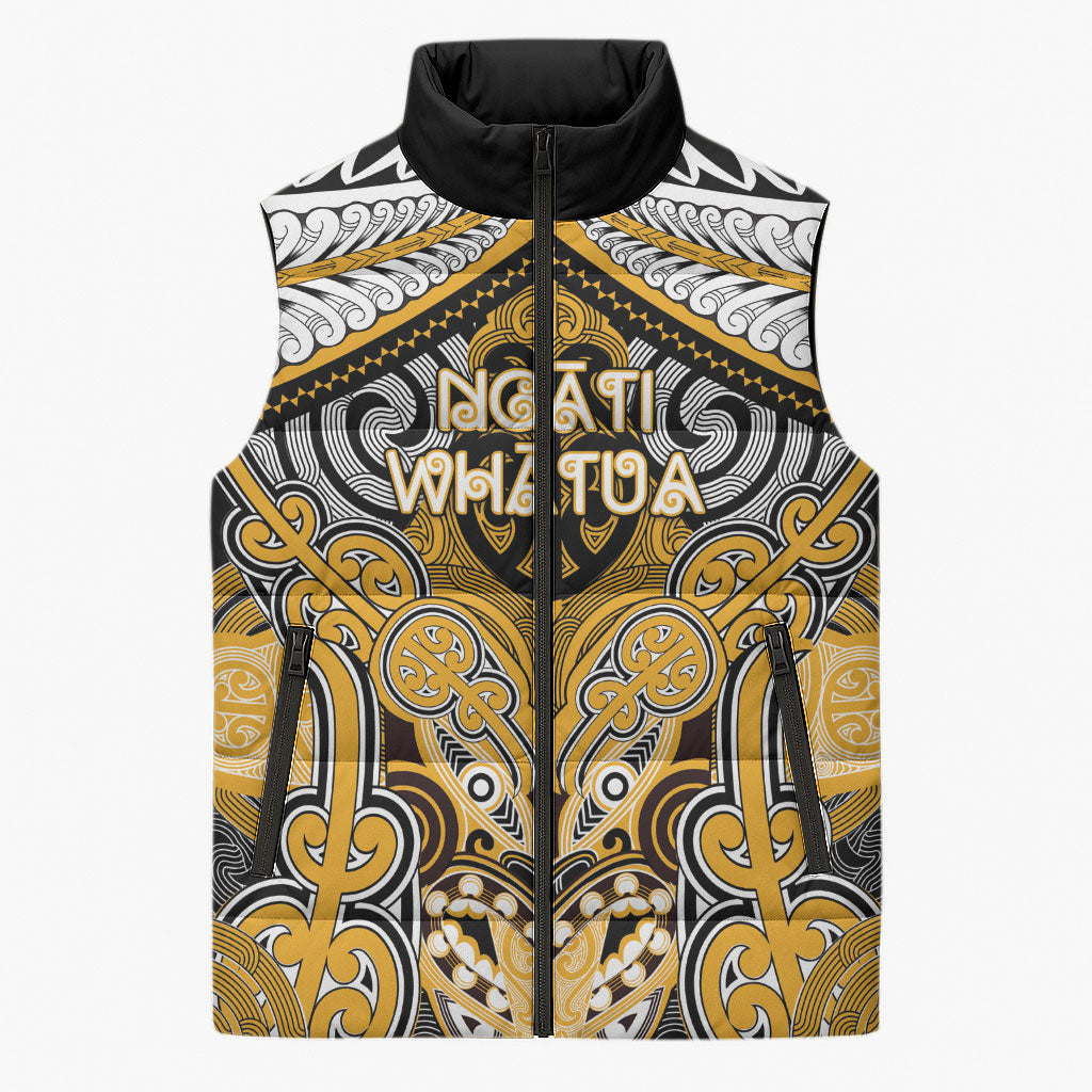 Aotearoa Iwi Ngati Whatua Personalised Sleeveless Puffer Jacket Maori Kowhaiwhai Pattern LT19 Unisex Yellow - Polynesian Pride