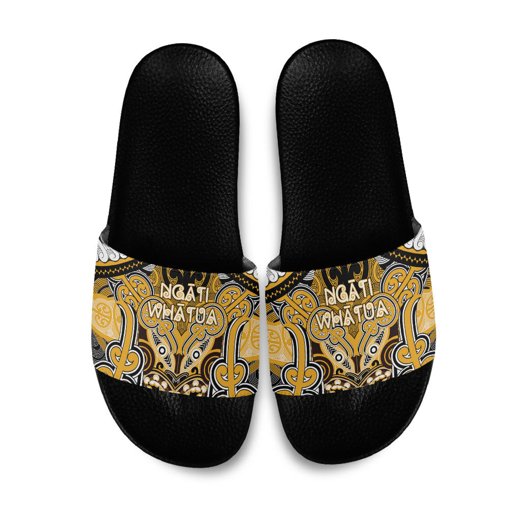 Aotearoa Iwi Ngati Whatua Slide Sandals Maori Kowhaiwhai Pattern LT19 Yellow - Polynesian Pride