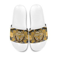 Aotearoa Iwi Ngati Whatua Slide Sandals Maori Kowhaiwhai Pattern LT19 Yellow - Polynesian Pride