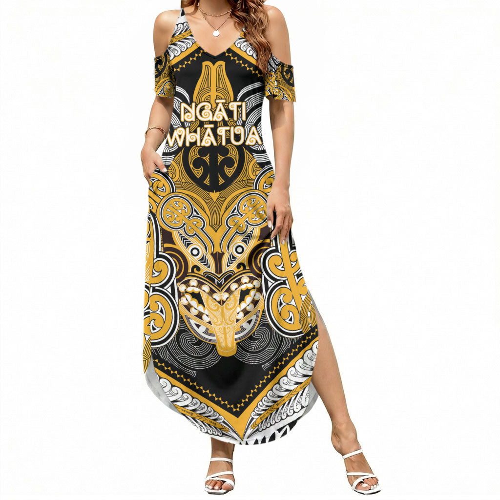Aotearoa Iwi Ngati Whatua Personalised Summer Maxi Dress Maori Kowhaiwhai Pattern LT19 Women Yellow - Polynesian Pride