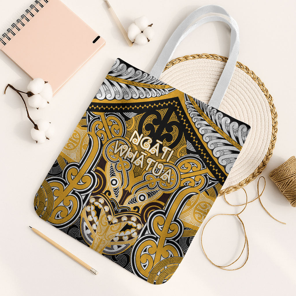 Aotearoa Iwi Ngati Whatua Tote Bag Maori Kowhaiwhai Pattern LT19 White Strap One Size Yellow - Polynesian Pride