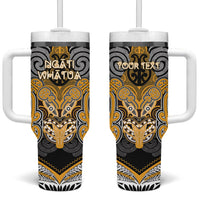 Aotearoa Iwi Ngati Whatua Personalised Tumbler With Handle Maori Kowhaiwhai Pattern LT19 One Size: 40 oz Yellow - Polynesian Pride