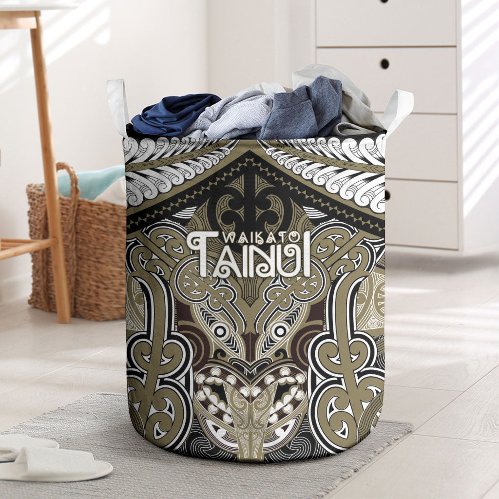 Aotearoa Iwi Waikato Tainui Laundry Basket Maori Kowhaiwhai Pattern LT19 Dark Yellow - Polynesian Pride
