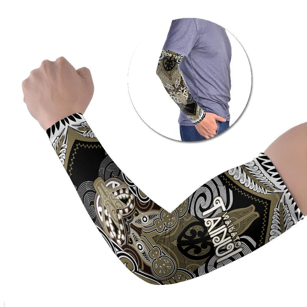 Aotearoa Iwi Waikato Tainui Personalised Arm Sleeves Maori Kowhaiwhai Pattern LT19 Set of 2 Dark Yellow - Polynesian Pride