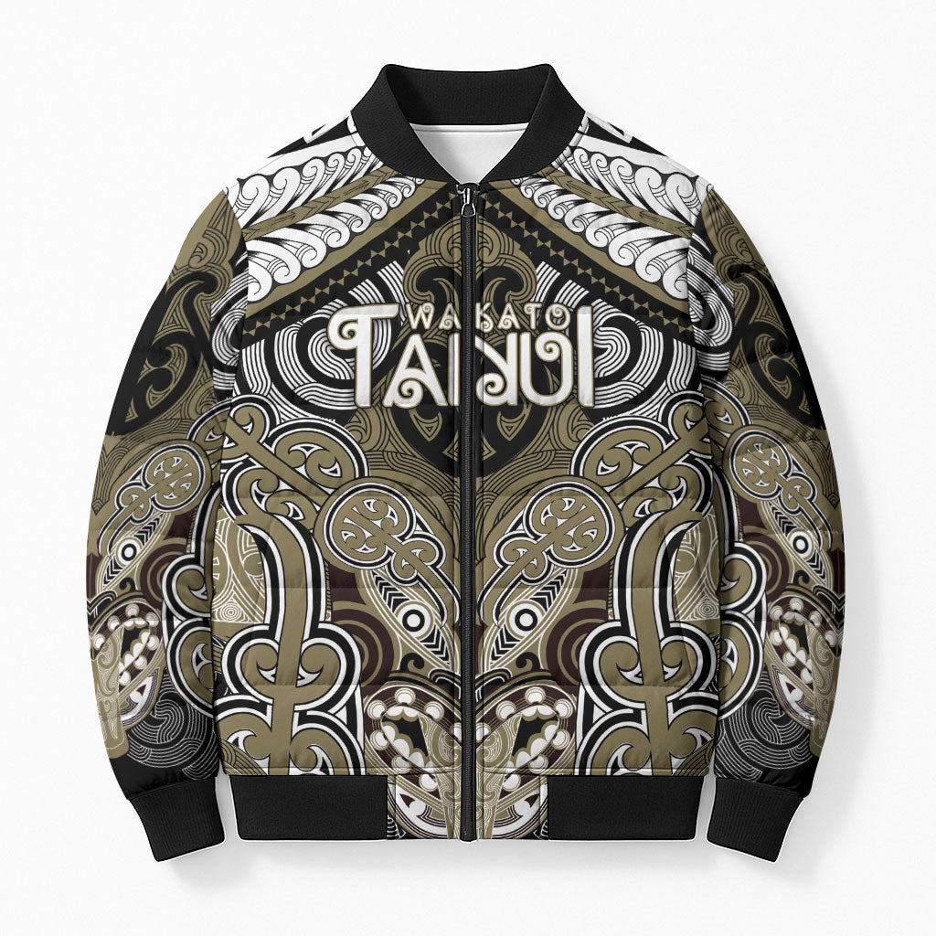 Aotearoa Iwi Waikato Tainui Personalised Bomber Puffer Jacket Maori Kowhaiwhai Pattern LT19 Unisex Dark Yellow - Polynesian Pride