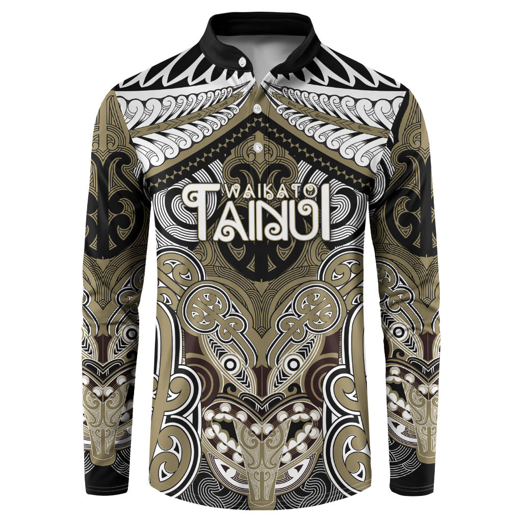Aotearoa Iwi Waikato Tainui Personalised Button Sweatshirt Maori Kowhaiwhai Pattern LT19 Dark Yellow - Polynesian Pride