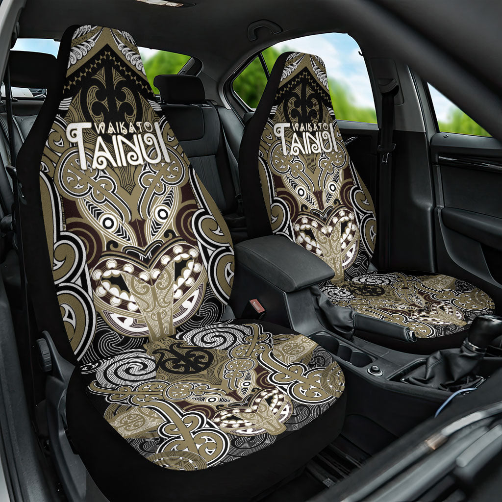 Aotearoa Iwi Waikato Tainui Car Seat Cover Maori Kowhaiwhai Pattern LT19 One Size Dark Yellow - Polynesian Pride