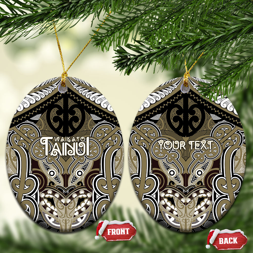 Aotearoa Iwi Waikato Tainui Personalised Ceramic Ornament Maori Kowhaiwhai Pattern LT19 Oval Dark Yellow - Polynesian Pride