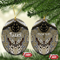Aotearoa Iwi Waikato Tainui Personalised Ceramic Ornament Maori Kowhaiwhai Pattern LT19 Oval Dark Yellow - Polynesian Pride