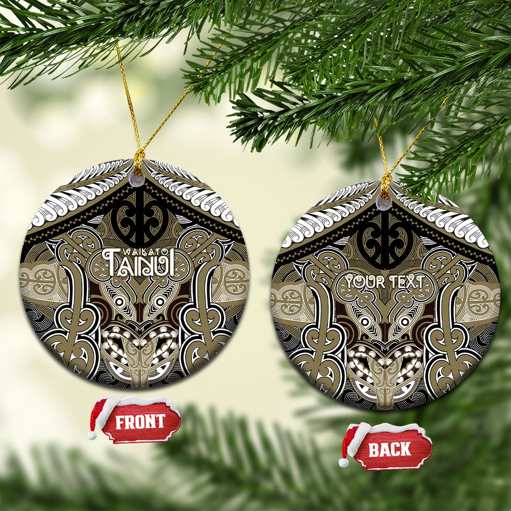 Aotearoa Iwi Waikato Tainui Personalised Ceramic Ornament Maori Kowhaiwhai Pattern LT19 Circle Dark Yellow - Polynesian Pride