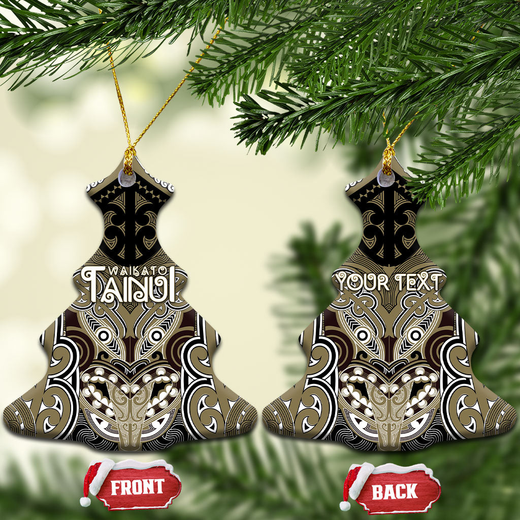 Aotearoa Iwi Waikato Tainui Personalised Ceramic Ornament Maori Kowhaiwhai Pattern LT19 Christmas Tree Dark Yellow - Polynesian Pride
