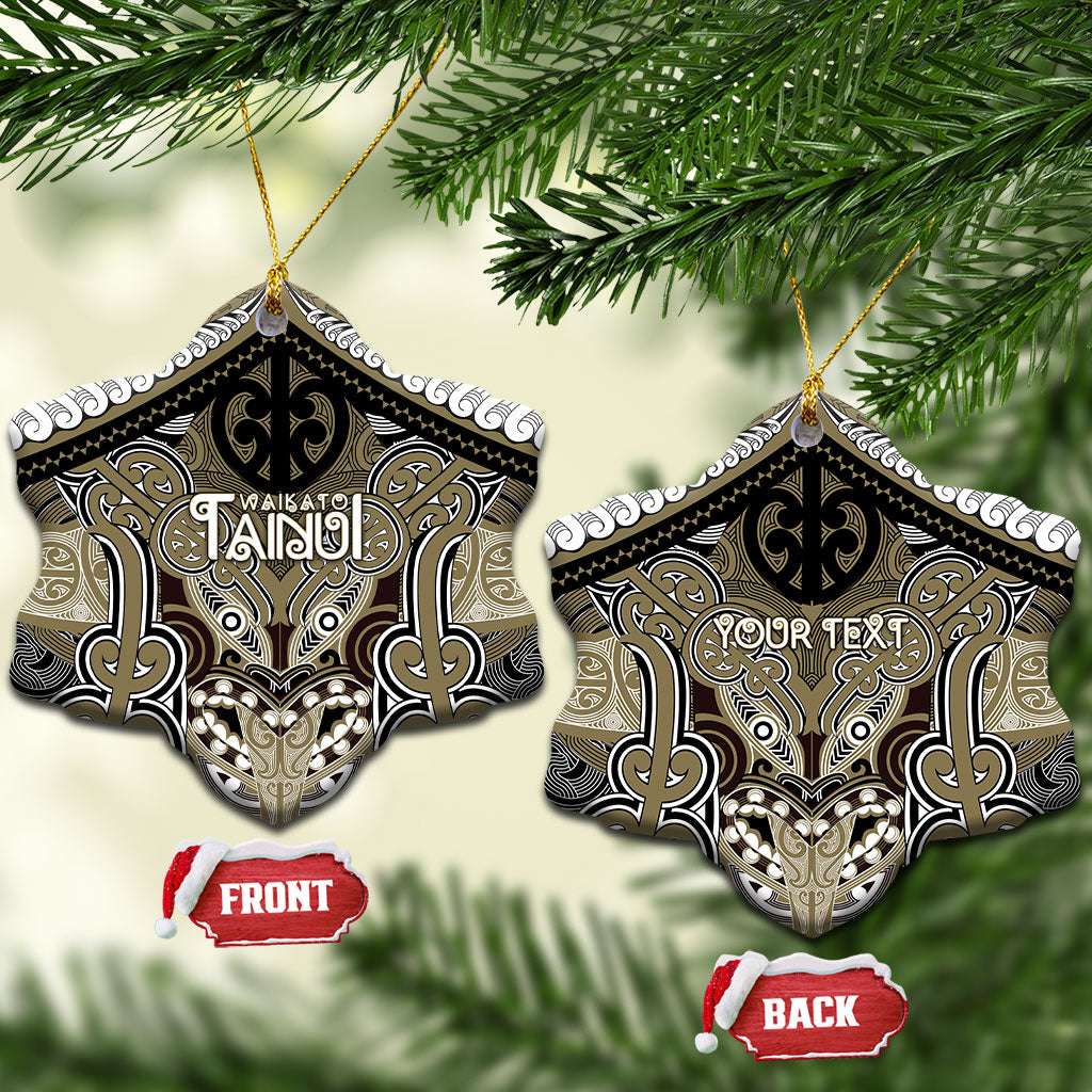 Aotearoa Iwi Waikato Tainui Personalised Ceramic Ornament Maori Kowhaiwhai Pattern LT19 Snow Flake Dark Yellow - Polynesian Pride