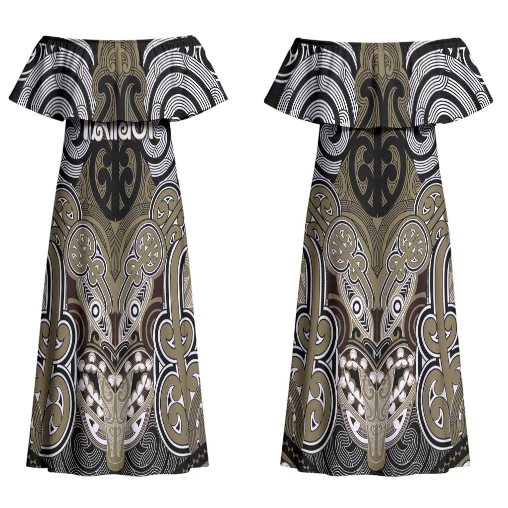Aotearoa Iwi Waikato Tainui Personalised Couples Matching Off Shoulder Maxi Dress and Hawaiian Shirt Maori Kowhaiwhai Pattern LT19 - Polynesian Pride