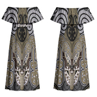Aotearoa Iwi Waikato Tainui Personalised Couples Matching Off Shoulder Maxi Dress and Hawaiian Shirt Maori Kowhaiwhai Pattern LT19 - Polynesian Pride