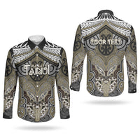 Aotearoa Iwi Waikato Tainui Personalised Couples Matching Off Shoulder Maxi Dress and Long Sleeve Button Shirt Maori Kowhaiwhai Pattern LT19 - Polynesian Pride