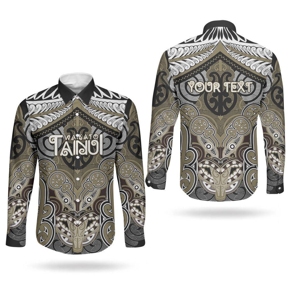 Aotearoa Iwi Waikato Tainui Personalised Couples Matching Puletasi and Long Sleeve Button Shirt Maori Kowhaiwhai Pattern LT19 - Polynesian Pride