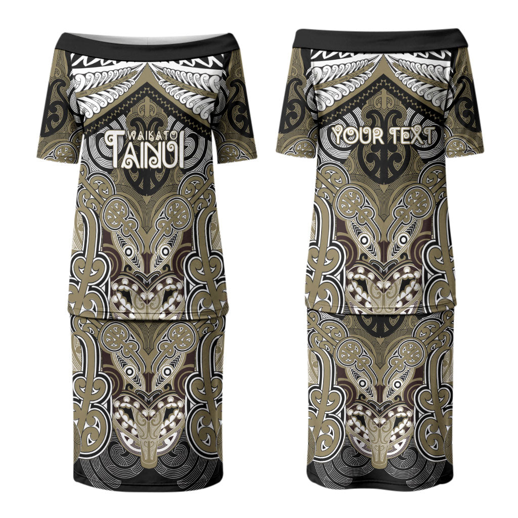 Aotearoa Iwi Waikato Tainui Personalised Couples Matching Puletasi and Long Sleeve Button Shirt Maori Kowhaiwhai Pattern LT19 - Polynesian Pride