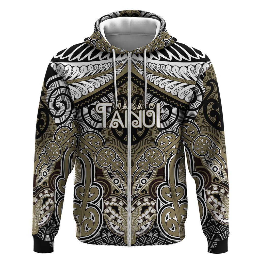 Aotearoa Iwi Waikato Tainui Personalised Hoodie Maori Kowhaiwhai Pattern LT19 Zip Hoodie Dark Yellow - Polynesian Pride