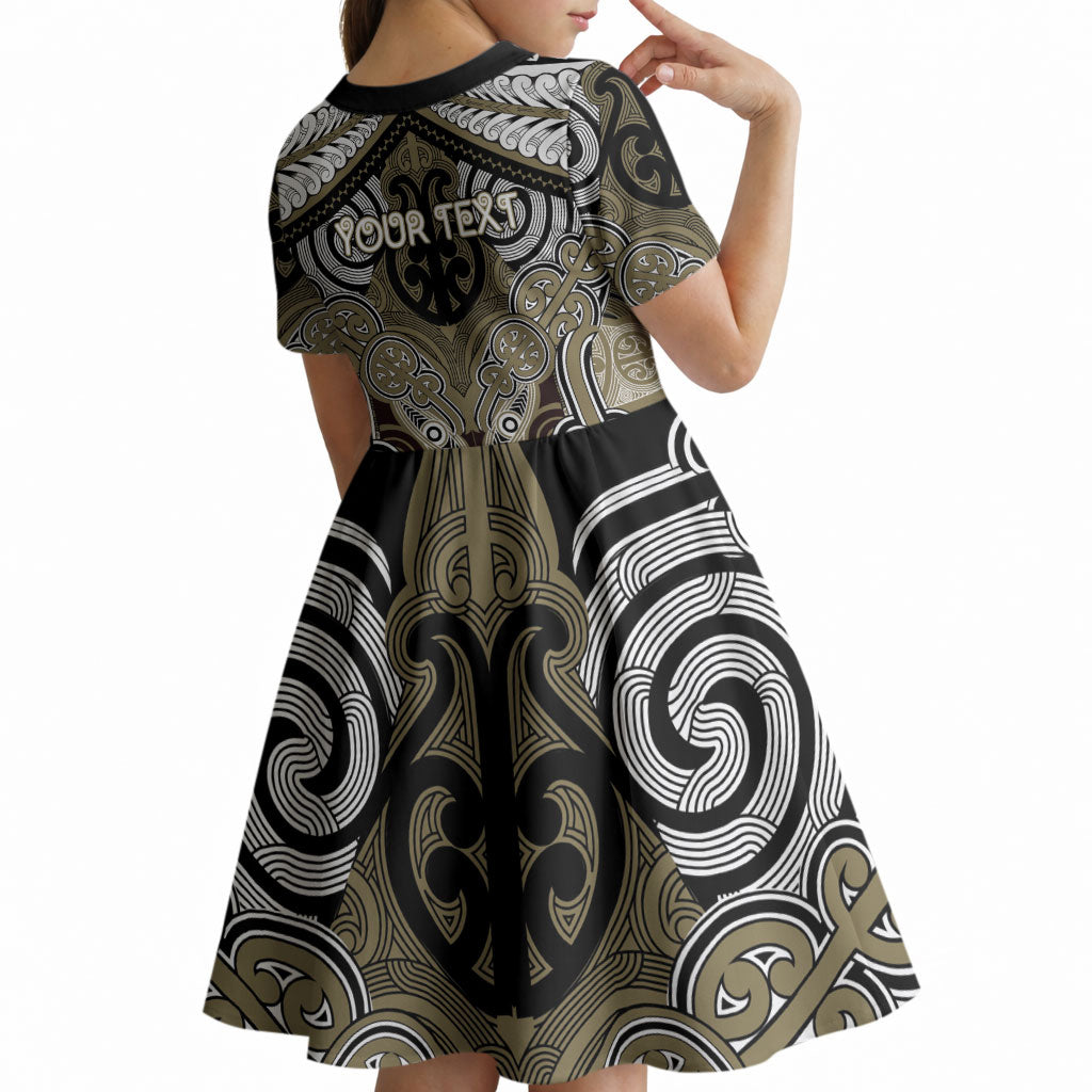 Aotearoa Iwi Waikato Tainui Personalised Kid Short Sleeve Dress Maori Kowhaiwhai Pattern LT19 - Polynesian Pride