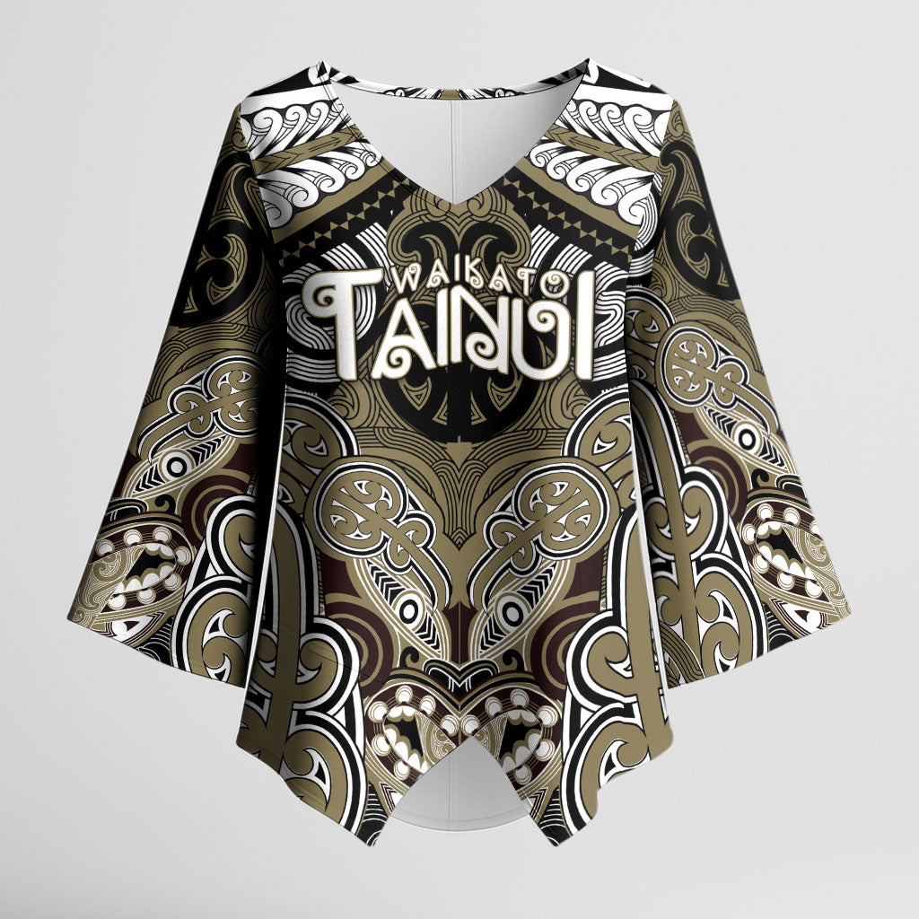 Aotearoa Iwi Waikato Tainui Personalised Kimono Sleeve Blouse Maori Kowhaiwhai Pattern LT19 Female Dark Yellow - Polynesian Pride