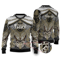 Aotearoa Iwi Waikato Tainui Personalised Ugly Christmas Sweater Maori Kowhaiwhai Pattern LT19 Dark Yellow - Polynesian Pride
