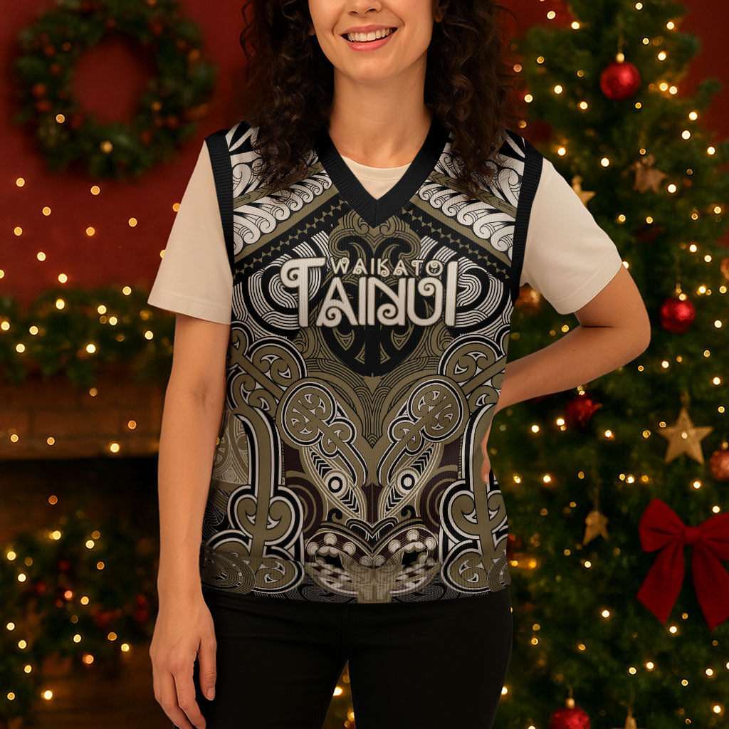Aotearoa Iwi Waikato Tainui Personalised Christmas Knitted V-Neck Vest Maori Kowhaiwhai Pattern LT19 - Polynesian Pride