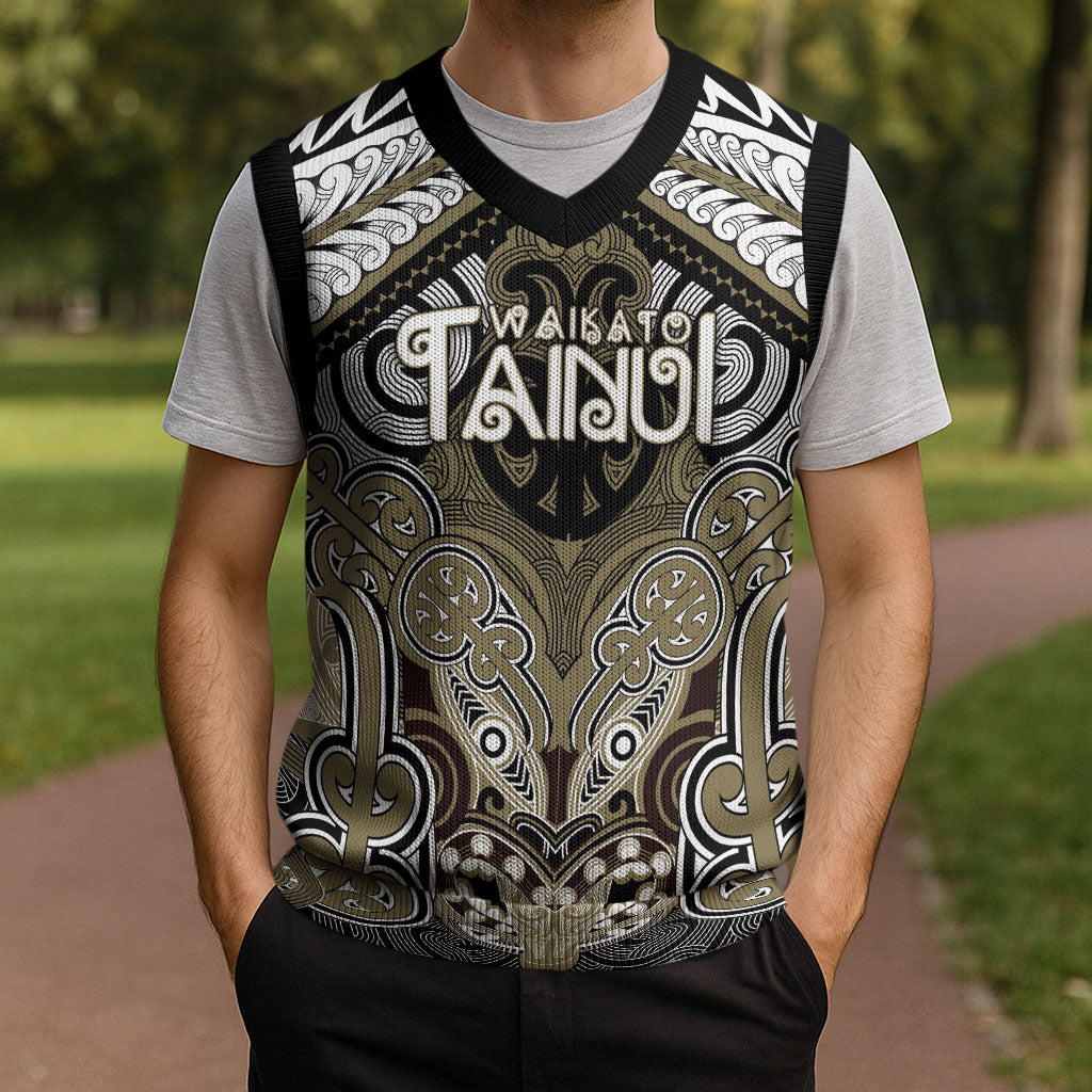 Aotearoa Iwi Waikato Tainui Personalised Christmas Knitted V-Neck Vest Maori Kowhaiwhai Pattern LT19 - Polynesian Pride
