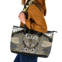 Aotearoa Iwi Waikato Tainui Leather Tote Bag Maori Kowhaiwhai Pattern LT19 Dark Yellow - Polynesian Pride