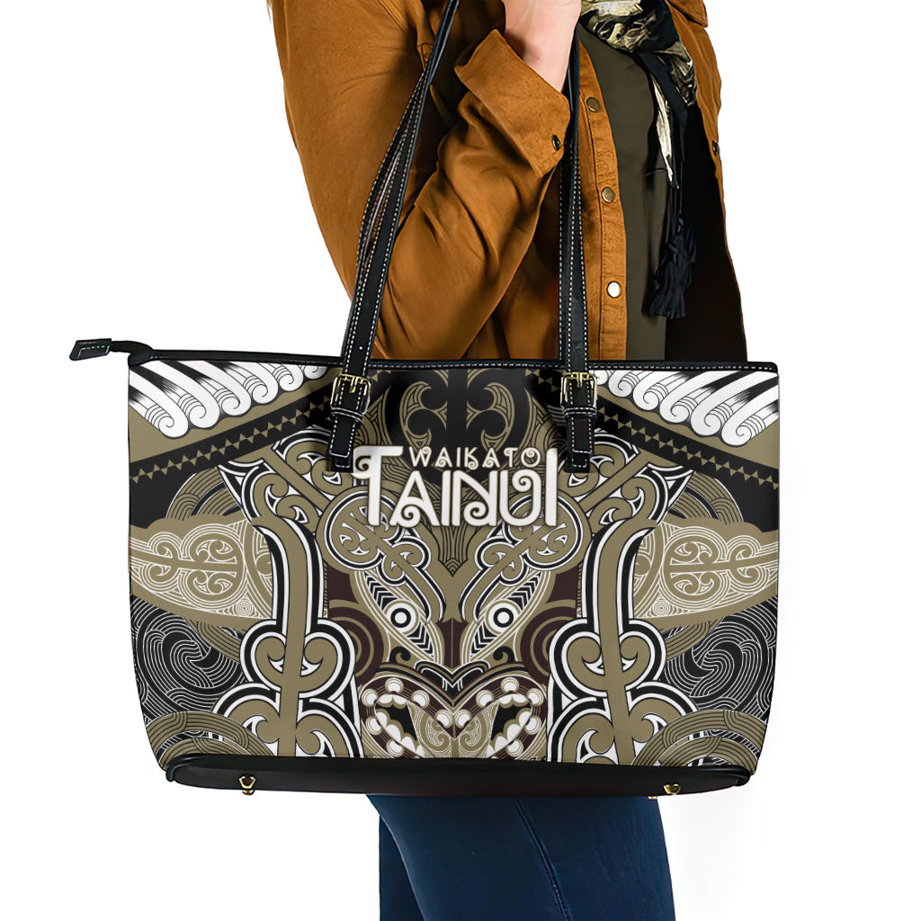 Aotearoa Iwi Waikato Tainui Leather Tote Bag Maori Kowhaiwhai Pattern LT19 - Polynesian Pride