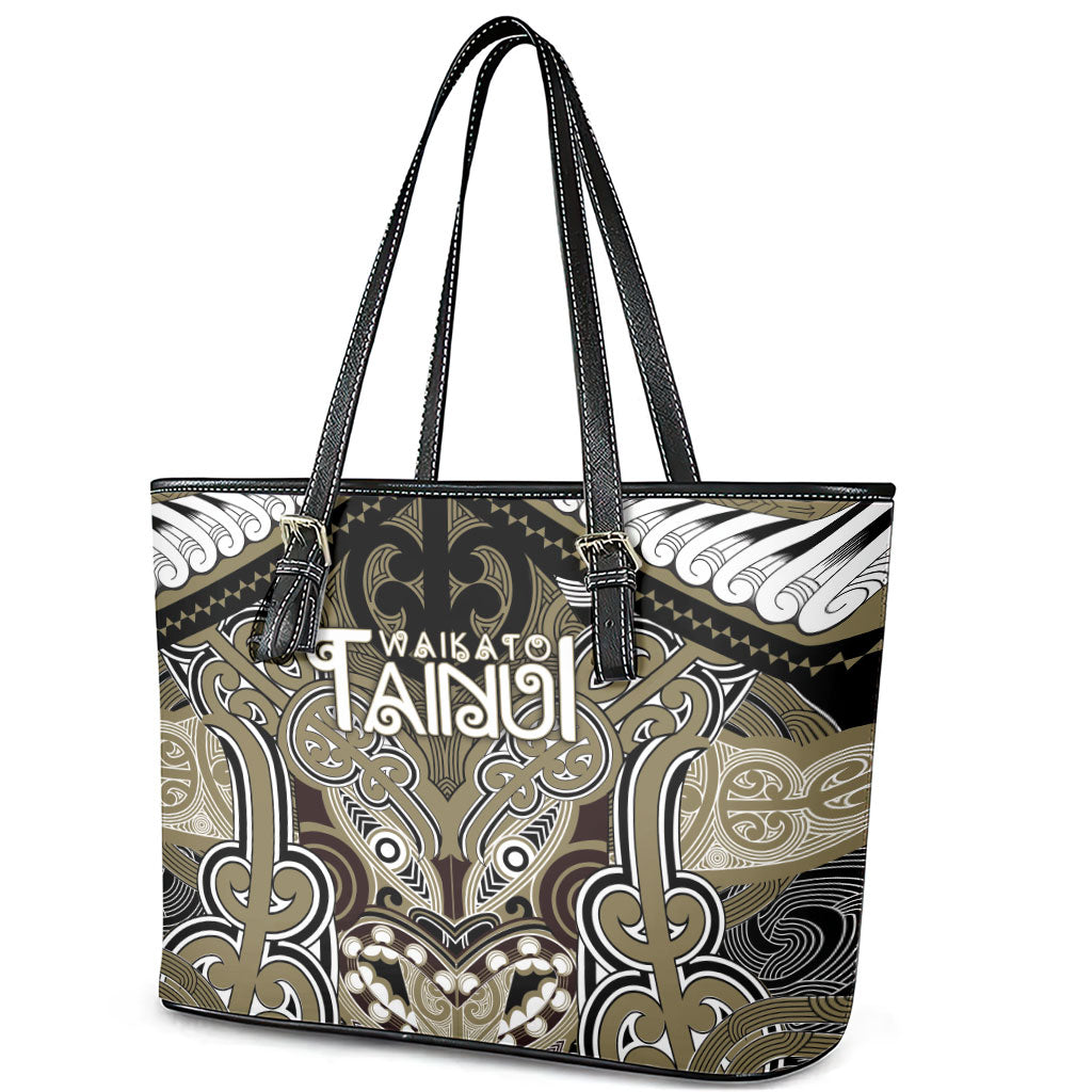 Aotearoa Iwi Waikato Tainui Leather Tote Bag Maori Kowhaiwhai Pattern LT19 - Polynesian Pride