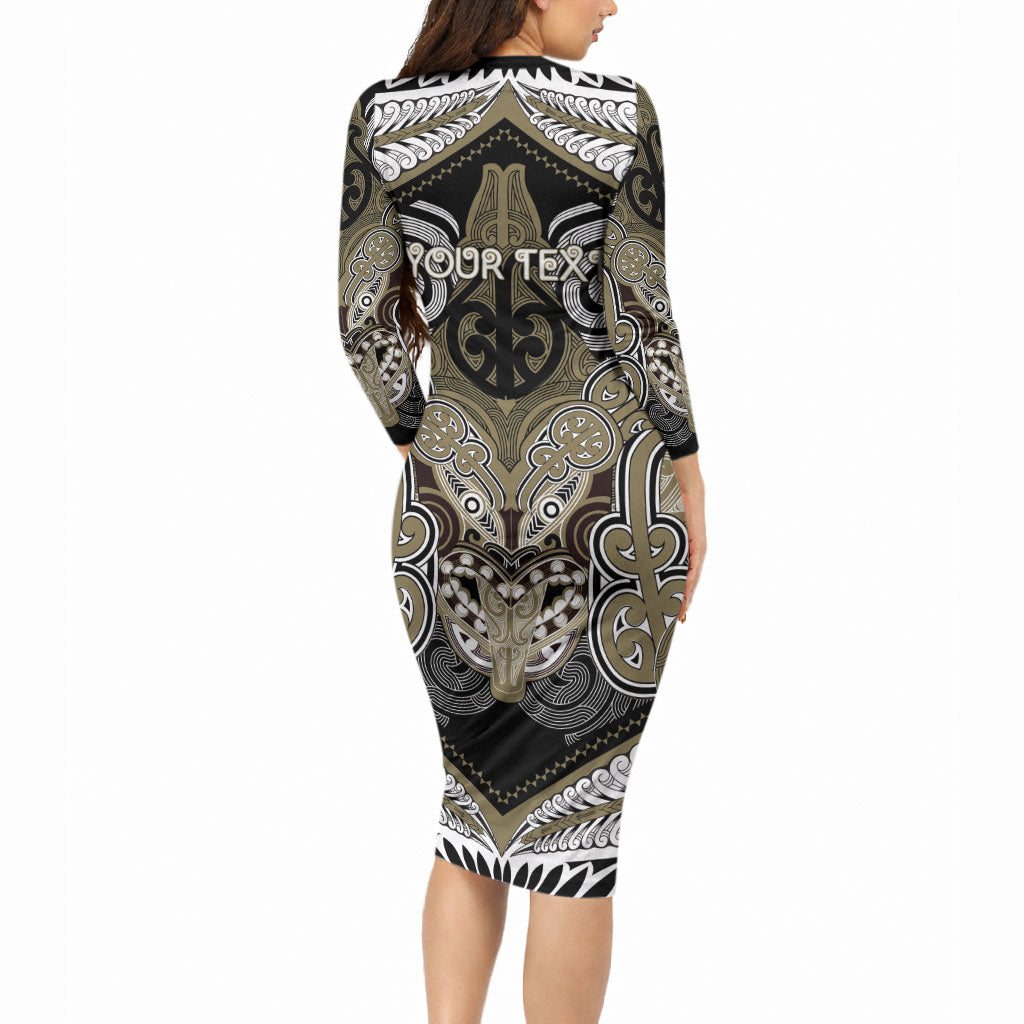 Aotearoa Iwi Waikato Tainui Personalised Long Sleeve Bodycon Dress Maori Kowhaiwhai Pattern LT19 - Polynesian Pride