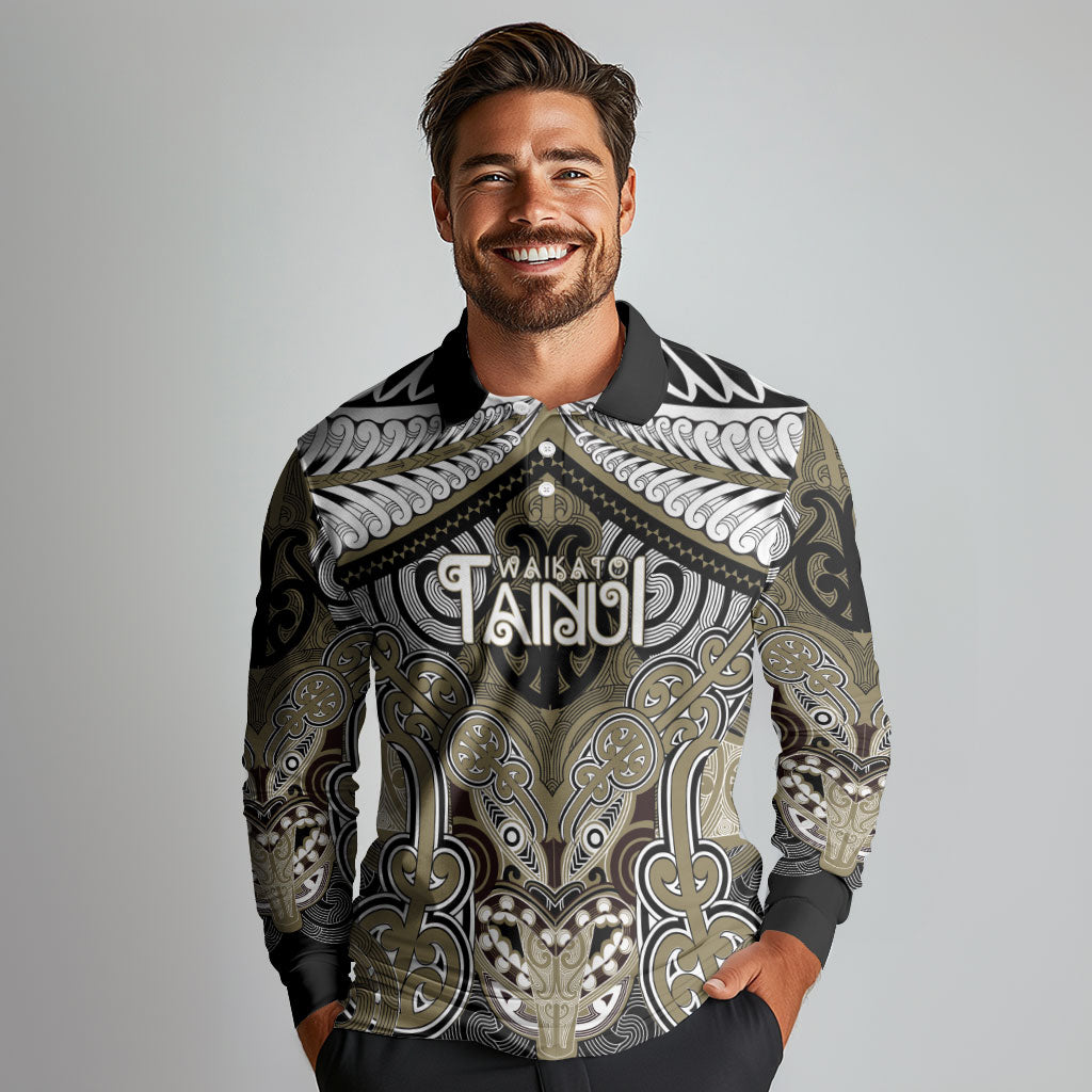 Aotearoa Iwi Waikato Tainui Personalised Long Sleeve Polo Shirt Maori Kowhaiwhai Pattern LT19 - Polynesian Pride